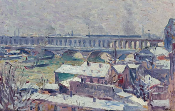 Picture landscape, bridge, home, picture, hay, Maximilien Luce, Maximilien Luce