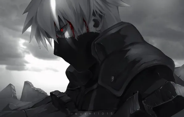 Naruto, Sharingan, Kakashi Hatake, Kakashi Hatake, black and white