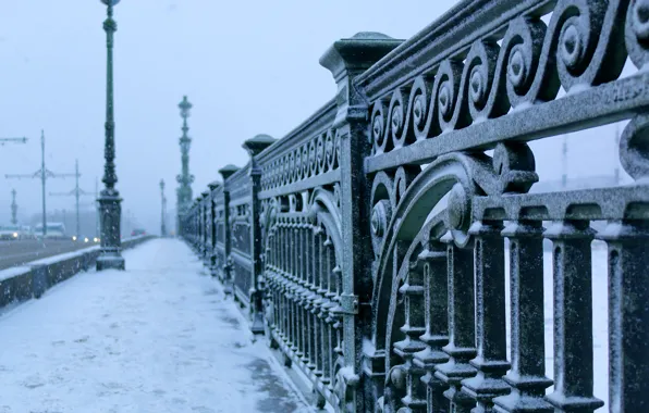 Winter, bridge, the city, frost, Saint Petersburg, bridge, winter, St.Petersburg