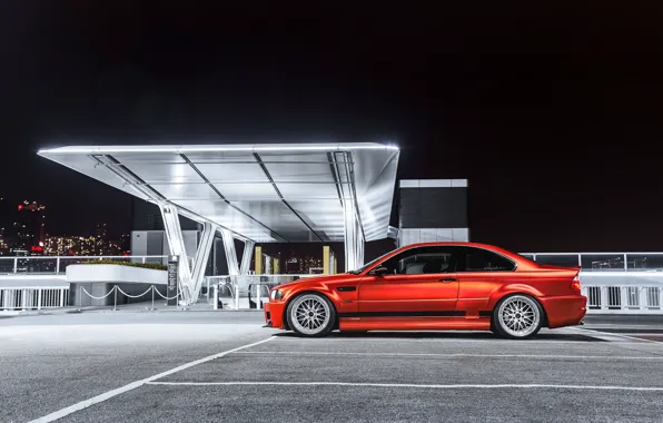 BMW, Red, Night, E46, M3
