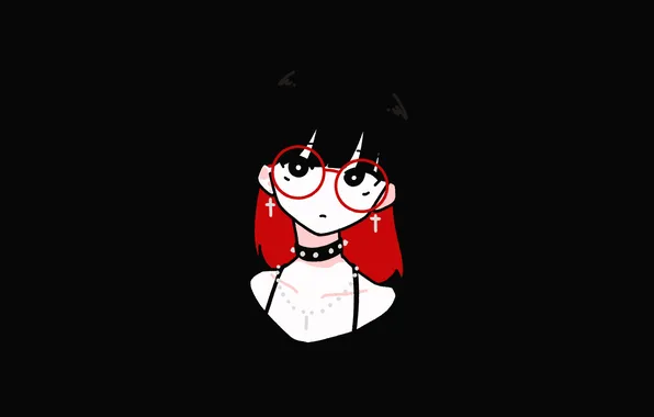 Face, minimalism, glasses, girl, girl, black background, minimalism, face