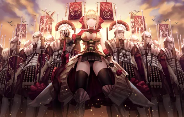 Picture girl, cleavage, soldiers, armor, breast, anime, army, weapons
