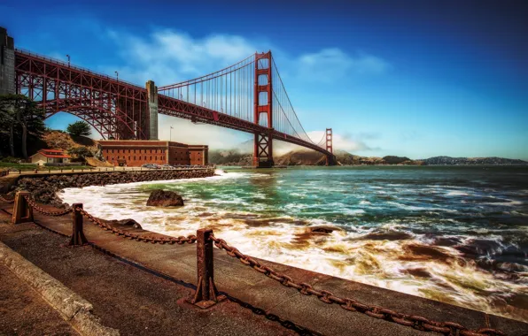 Picture San Francisco, Golden Gate Bridge, promenade, San Francisco, the Golden Gate Strait, The Golden Gate …
