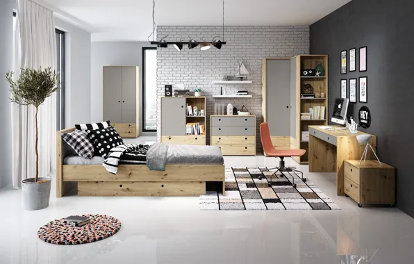Design, style, interior, bedroom, Desk, the room of the student