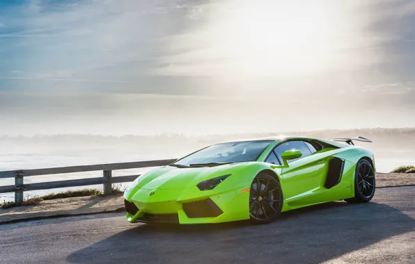 Picture green, lamborghini, sky, aventador