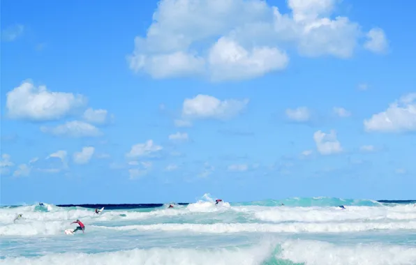 Wave, clouds, Sea, surfer