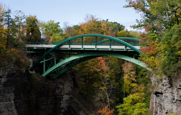 Autumn, bridge, nature, rocks, USA, USA, nature, bridge