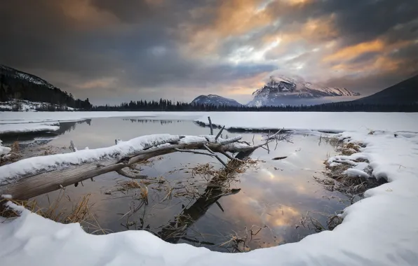 Winter, mountains, lake