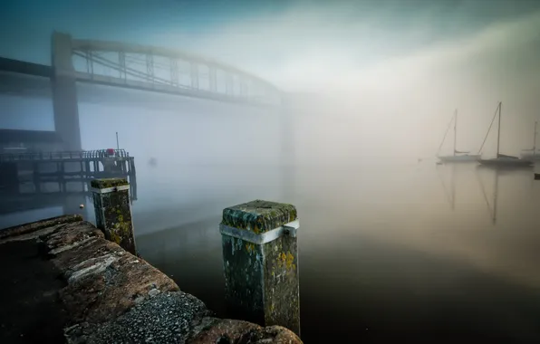 Fog, river, Albert Bridge, Saltash