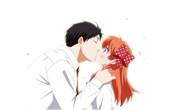 Girl, kiss, anime, art, guy, two, sakura chi are, the gekka shoujo nozaki-kun