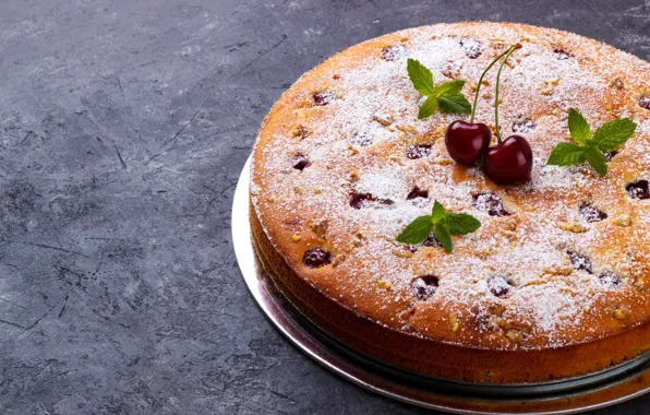 Pie, cherry, dessert, powdered sugar