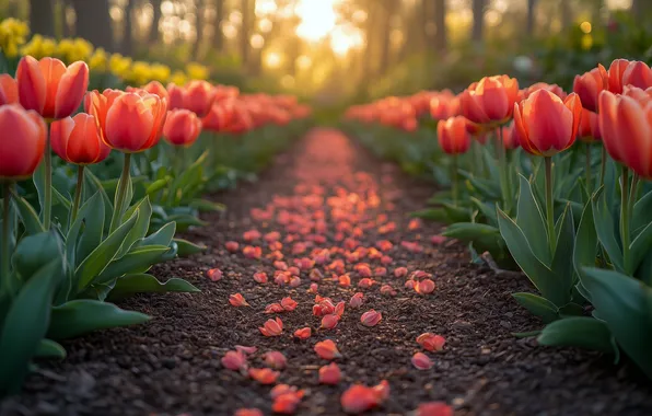 Leaves, the sun, rays, light, trees, flowers, branches, Park