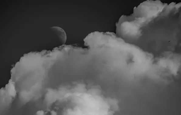 The sky, clouds, the moon