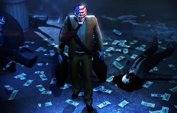 Picture money, mask, robbery, Payday 2, Overkill Software
