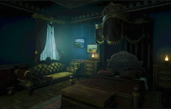 HDR, Bed, Lights, Game, Chest, Pillow, Pictures, Lamps