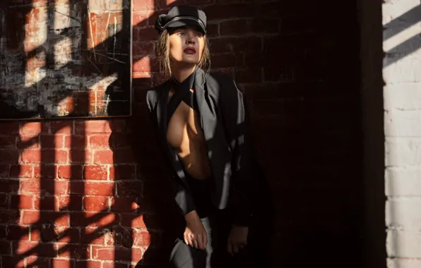 Girl, pose, shadow, cap, Sergey Fat, Sergey Zhirnov, Daria Kupriyanova