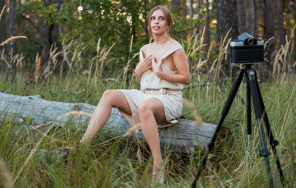 Forest, trees, nature, camera, model, brunette, gorgeous, photoshoot