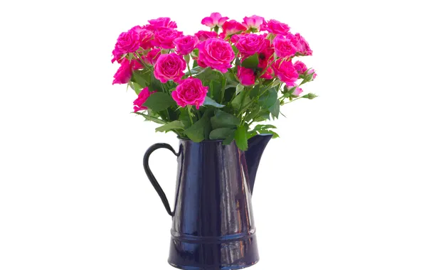 Picture flowers, kettle, pink roses