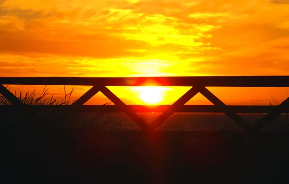 The sky, the sun, sunset, the evening, fence