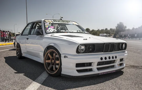 BMW, white, drift car, E30