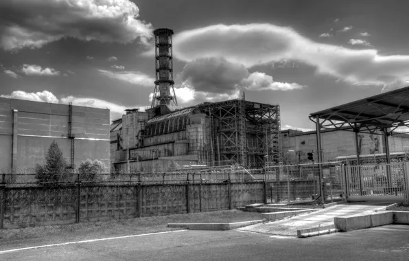 The fence, b/W, Chernobyl, the sarcophagus, nuclear power plant, cat, unit
