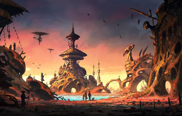 The city, The world, Fantasy, Art, Art, Fiction, Residents, Environments
