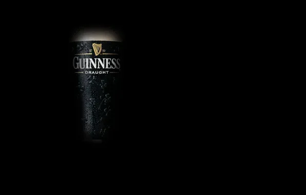 Drops, glass, the dark background, beer, cold, guinness, beer