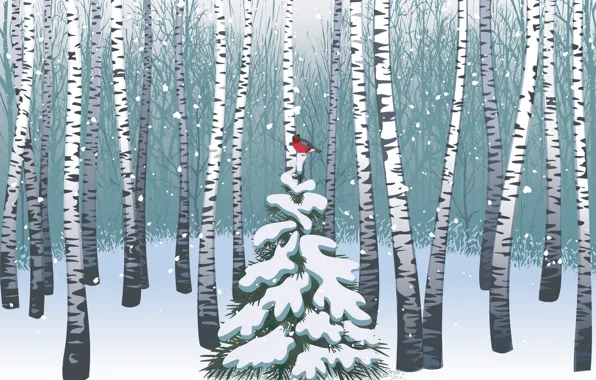 Picture Forest, Birds, Vector, Merry Christmas