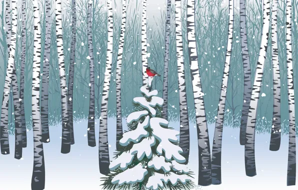 Forest, Birds, Vector, Merry Christmas