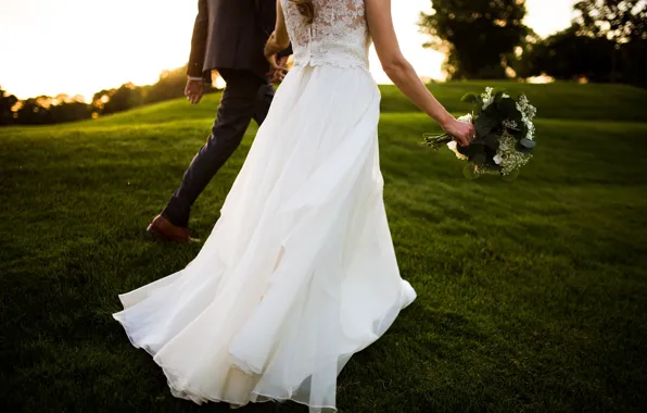 Picture bouquet, family, pair, costume, lovers, the bride, white dress, wedding