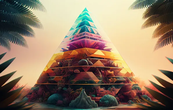 Transparent, tropics, stones, jungle, pyramid, jungle, colorful, stones