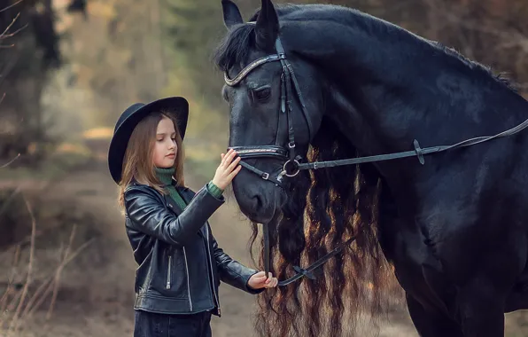 Picture nature, animal, horse, horse, spring, girl, walk, child