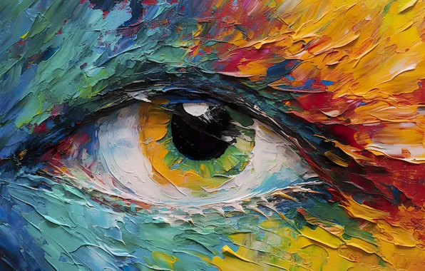Look, close-up, eyes, picture, painting, strokes, imitation painting, AI art