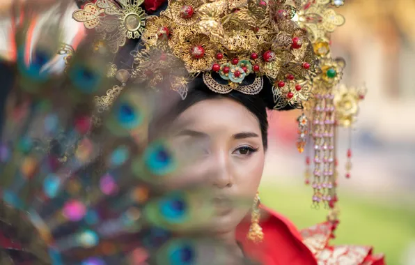 Eyes, look, girl, decoration, face, pose, portrait, blur