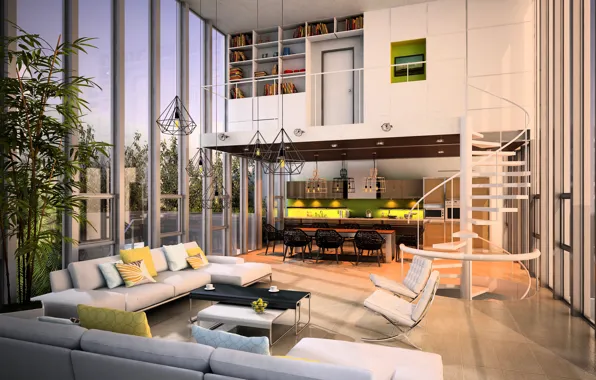 Design, sofa, window, kitchen, ladder, mansion, luxury, Design