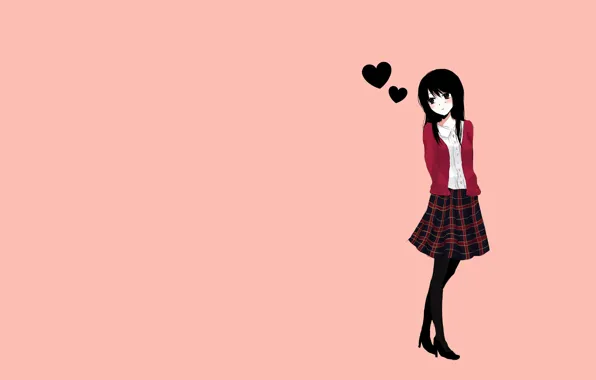 Girl, love, heart, skirt, minimalism, anime, is, orange background