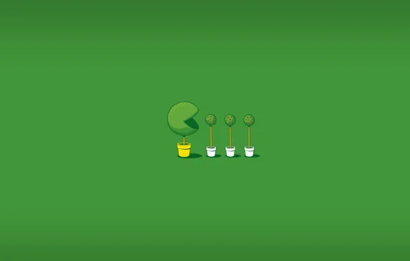 Greens, green, the game, minimalism, the trick, pots, the bushes, pac-man