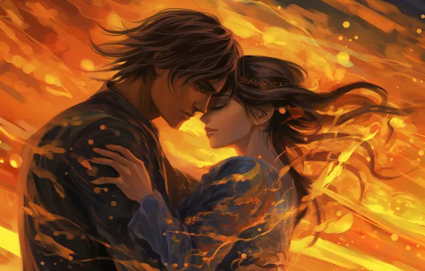 Girl, Love, Hair, Guy, Two, Digital art, AI art, The Art of Artificial Intelligence