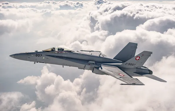 Clouds, Fighter, Pilot, The Swiss air force, F/A-18 Hornet, Cockpit, PTB