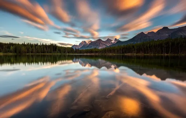 Picture sky, trees, landscape, nature, mountains, clouds, lake, reflection