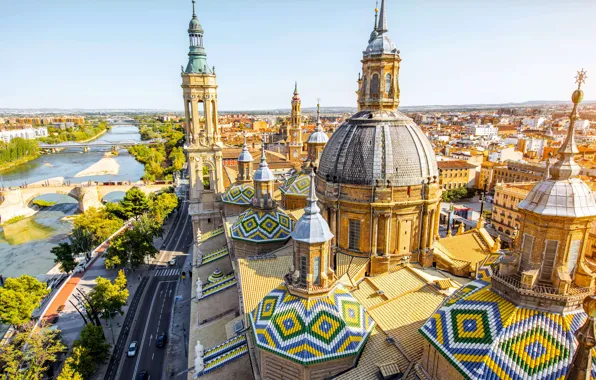Spain, the dome, spire, Basilica, Zaragoza, Nuestra Señora del Pilar