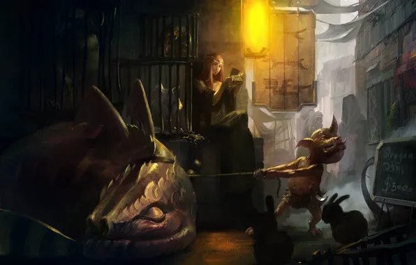 Girl, dragon, cell, art, The devil, selling