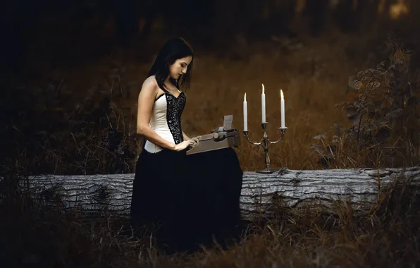 Picture girl, candles, typewriter, Sheila Cabrera