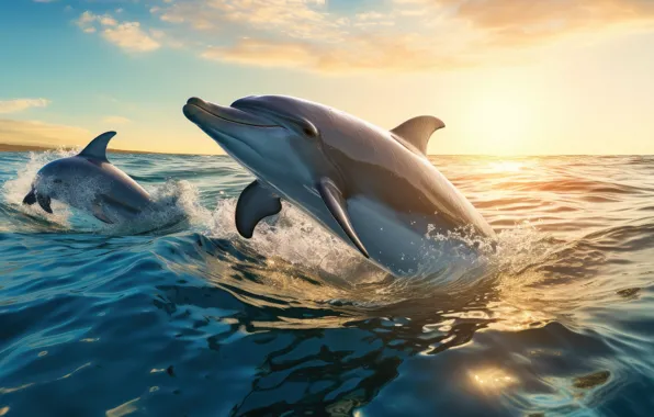 Sea, wave, water, Dolphin, the ocean, jump, dolphins, swimming