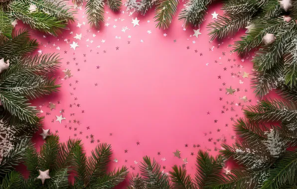 Branches, Shine, texture, frame, sequins, Christmas, New year, needles