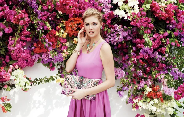 Picture girl, decoration, flowers, model, dress, pink, Kate Upton, Kate Upton