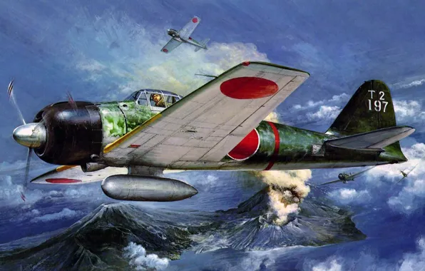 Figure, art, Mitsubishi, Zero, A6M, Japanese light carrier-based fighter
