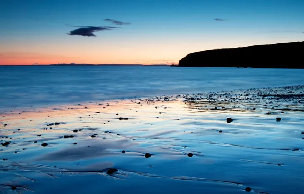 Sea, beach, the sky, mountains, the evening