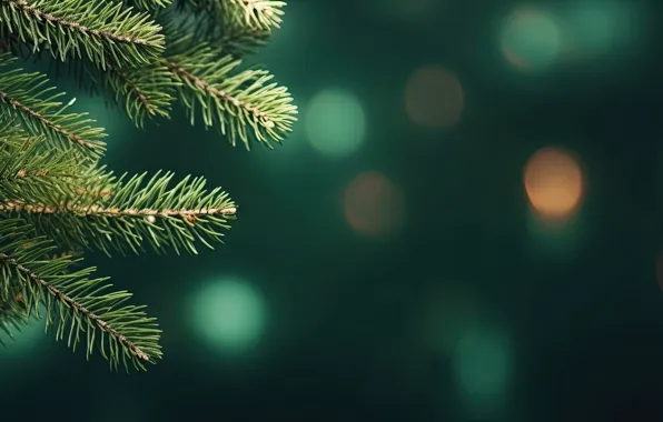 Branches, spruce, Christmas, New year, tree, needles, green background, coniferous