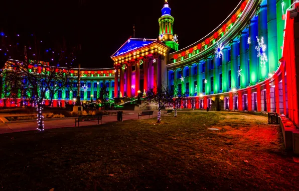 Decoration, night, the city, lights, new year, Christmas, Denver